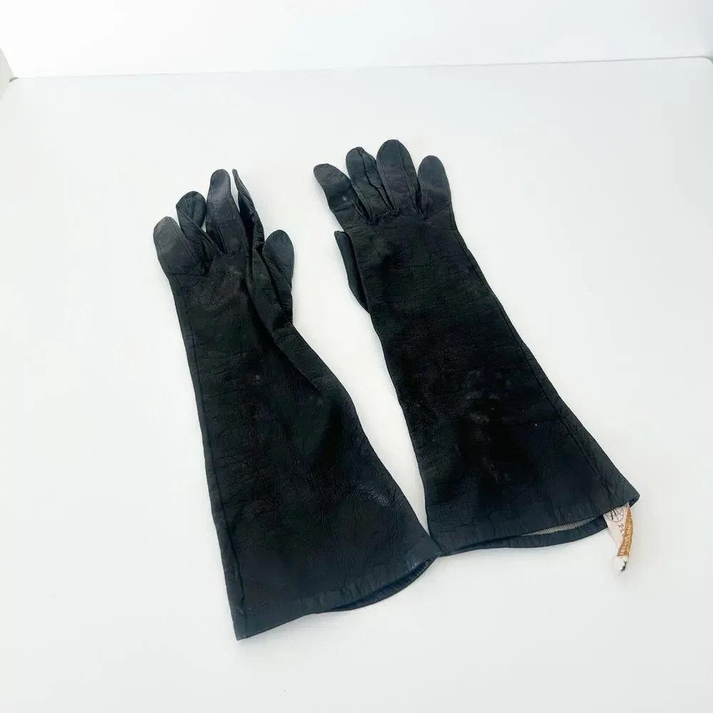 VTG Hudson's Black Silk Lined Long Gloves